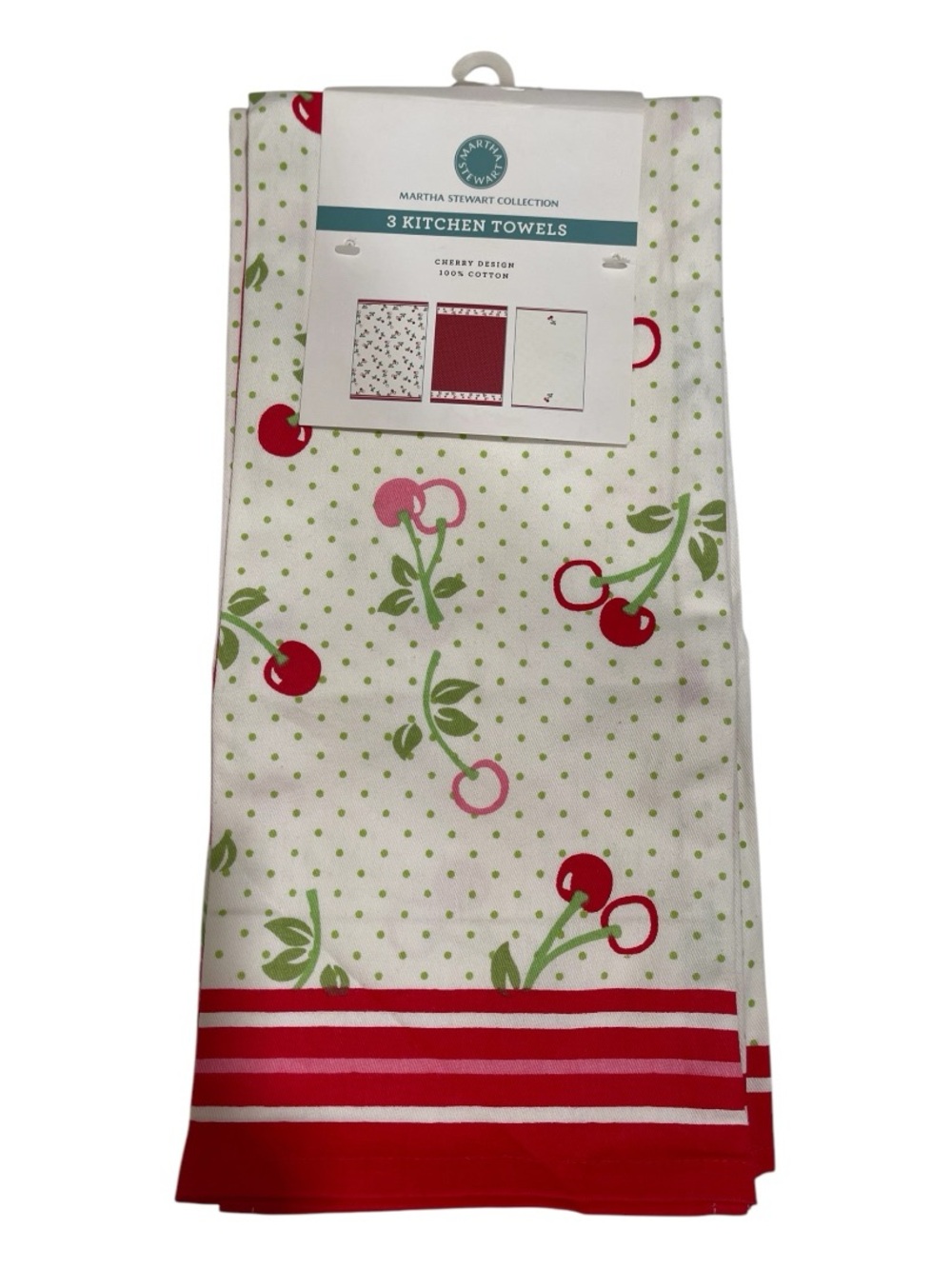 Martha Stewart Cherry Dot Cotton Kitchen Towels - Red, Green, White